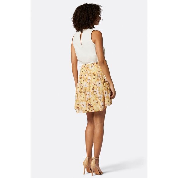 JOIE Lesly Amber Gold Yellow Floral Silk Chiffon Flowy Mini Skirt, Size 6 - Picture 3 of 14